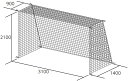 素材：ポリエステル有結節、20S／90本サイズ：検定品寸法／H2100×W3100×D上900×D下1400（mm）重量：3．6kg／組仕様：ネットカラー／白、網目／10cm角ハンドゴールネット・四角目（2張1組）