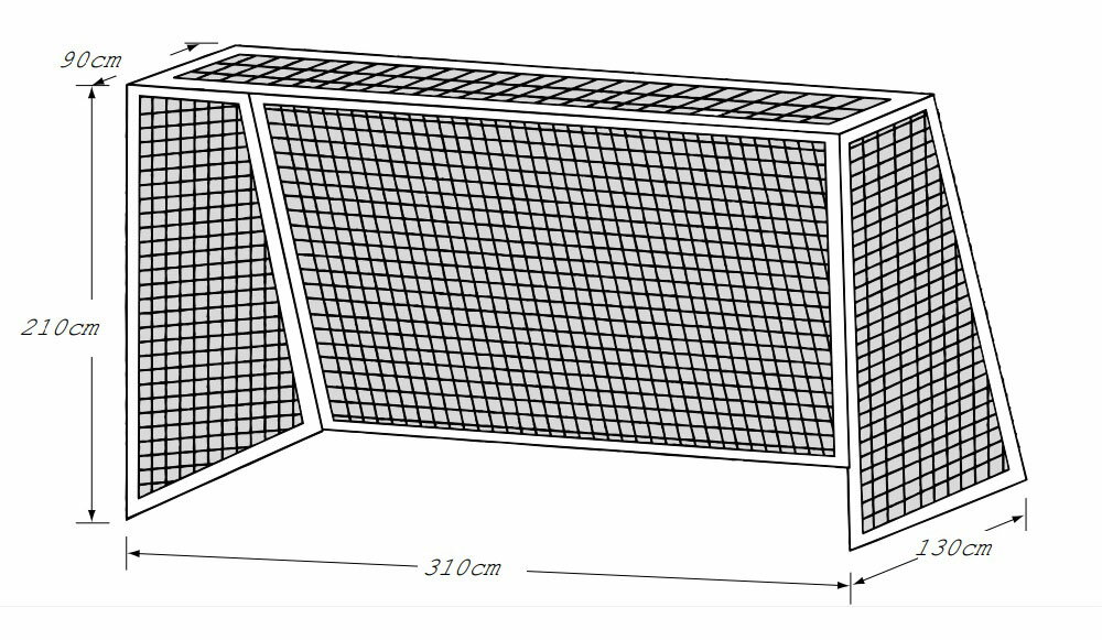 級別：正式糸太さ・素材・結節：440T／45本、ポリエチレン、有結節カラー：ホワイトサイズ：幅3．10×高さ2．10×上奥行0．90×下奥行1．30m（2張1対）・網目10cm原産国：台湾検定品と同じサイズで練習用の正式規格品です。ネットのみので、ゴールは含まれておりません。