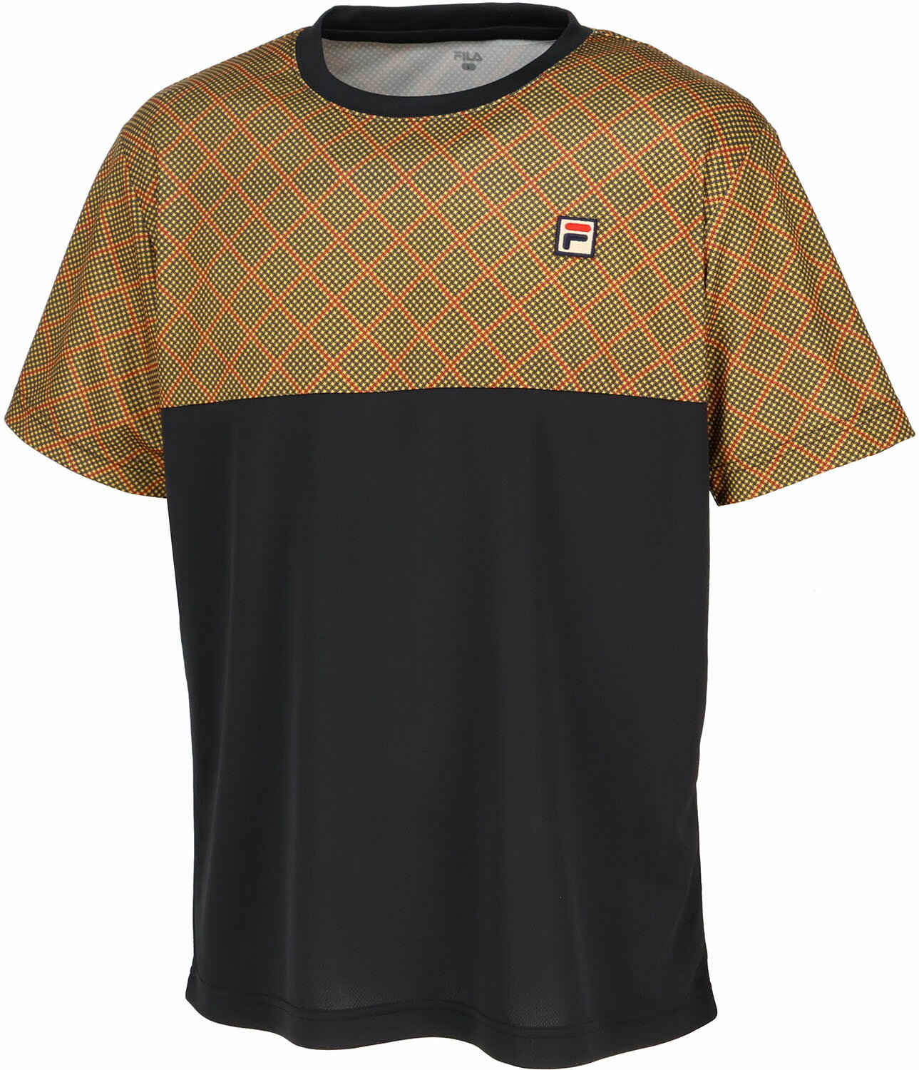 【11/18 ポイント最大12倍】 フィラ FILA テニス ゲームシャツ メンズ 男性 大人 半袖 Tシャツ トップス ウェア ロゴ グレンチェックプリント 部活動 クラブ サークル スクール 練習 試合 トレーニング EM0260