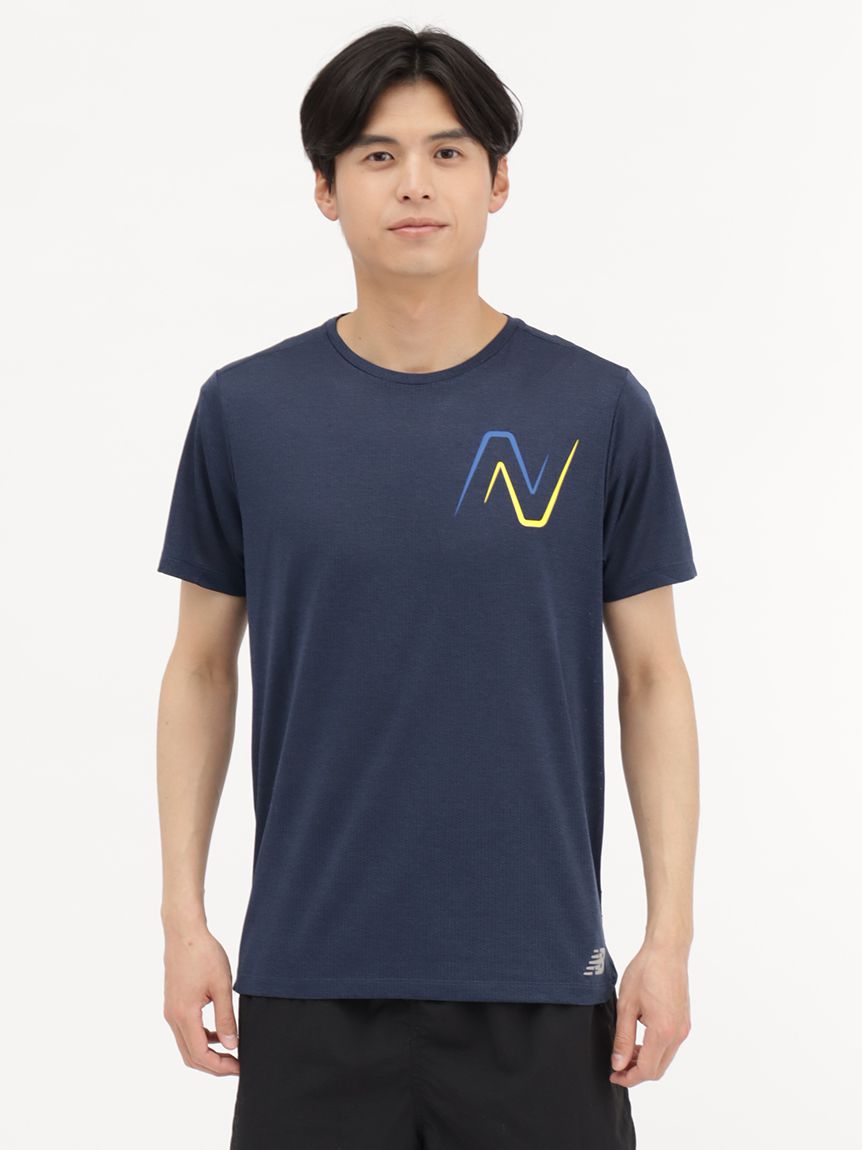 ニューバランス (New Balance) IMPACT ラン グラフィックスリーブTシャツ ランニング ウェア 半袖Tシャツ メンズ メンズ ナチュラルインディゴヘザー MT21277 NIH