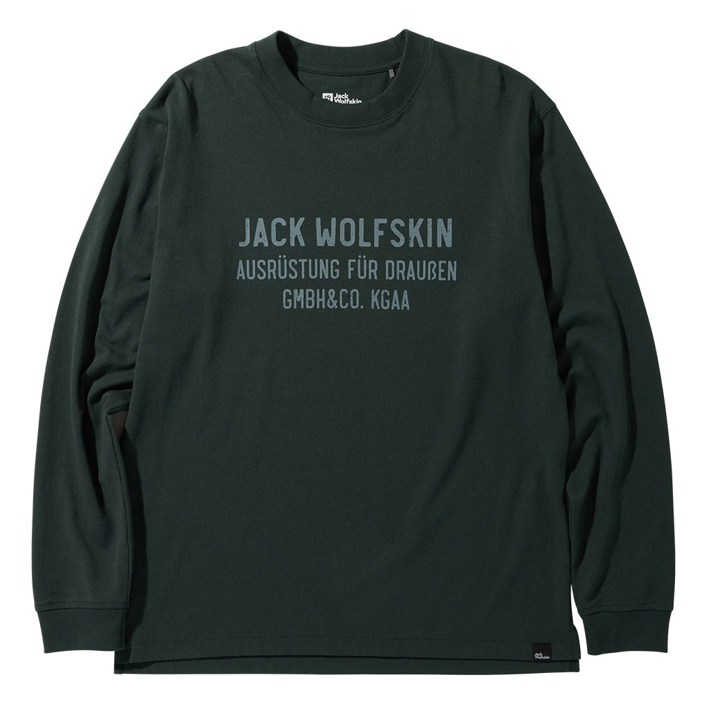 【0の付く日はポイント3倍】【JACKWOLFSKIN】【ジャックウルフスキン】【5032551】【JP CORP SIGN LS T】【2023年秋冬】クリアランス　セールロングスリーブ　Tシャツ　ロンT　長袖　シャツ　アウトドア　キャンプ　日常