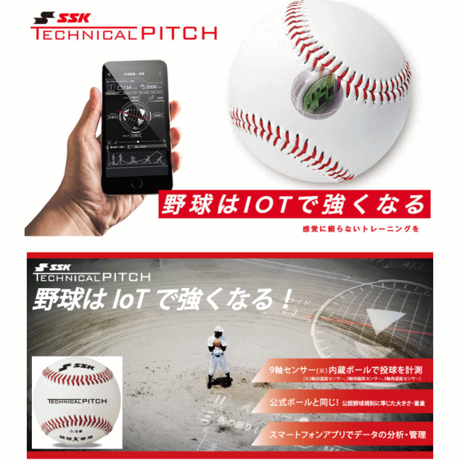 エスエスケイ 投球専用 硬式 ボール 野球 テクニカルピッチ TP001 トレーニングボール 投球測定 回転測定 打撃不可 球速 回転数 回転軸 球種 変化量 腕の振りの強さ スピード IOT 投球データ カーブ フォーク シュート スライダー シンカー ツーシーム チェンジアップ