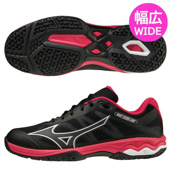 【MIZUNO-ミズノ】　テニス用品/ソフトテニス用品/テニスシューズ/ソフトテニスシューズ/硬式テニスシューズ/軟式テニスシューズ/靴/くつ/クツ/メンズモデル/男性用モデル/ユニセックスモデル/男女兼用モデル/大人用モデルj/ジュニア用/JR用/キッズ用/KIDS用/子供用/少年用 ●ウェーブエクシード　LIGHT　WIDE　OC　クレー／砂入り人工芝コート用 世界の松岡修三も履いているミズノテニスシューズ！ MIZUNO ENERZY搭載！軽いだけじゃない、高いクッション性も自慢の軽量ワイドモデル。 ソールの波形構造により、クッション性と安定性を両立させるミズノの基幹機能。かかとのフィッティング向上、サイズ感のずれを解消しアップグレードしたフィッティング。 幅広モデル/ワイドモデル(3E)なので幅広・甲高足の日本人の足にもぴったりフィットします。 【質量】　285g（27.0cm片方） ※こちらの商品はメーカー取寄せ商品のため発送までに2日〜7日ほど日数がかかります。またご注文後であっても在庫切れとなる場合がございます、あらかじめご了承下さい。