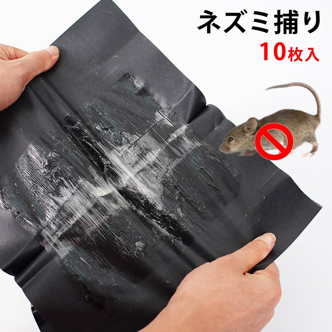 ネズミ捕りシート 10枚入 60×28cm 強力粘着 ネズミ駆除 フィルム 黒色 シート 折りたたみ 収納可 簡単 設置 回収 マウス 鼠 捕獲 香り付き 家 室内 倉庫 家庭用