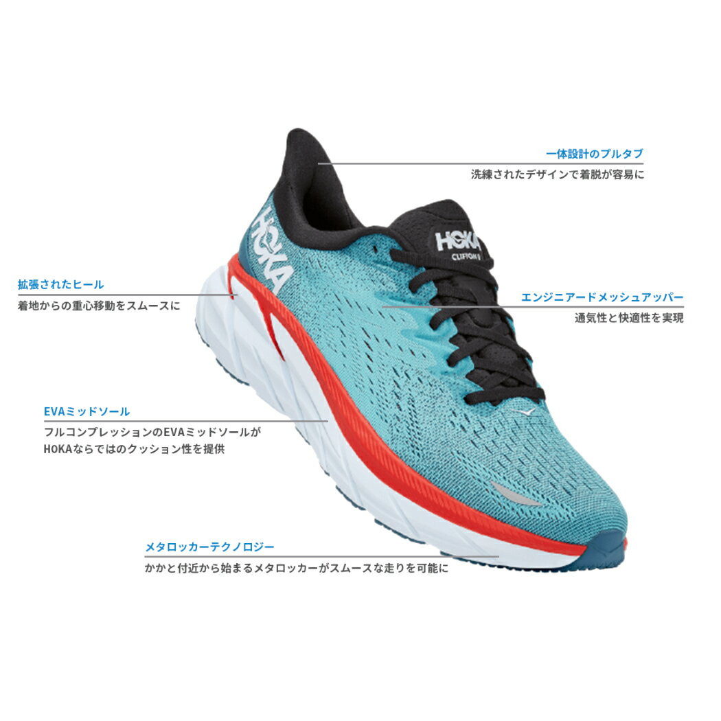 ホカオネオネHOKAONEONECLIFTON8クリフトン8レディースブラック黒スポーツランニングシューズランシュースニーカー厚底1119394-BW