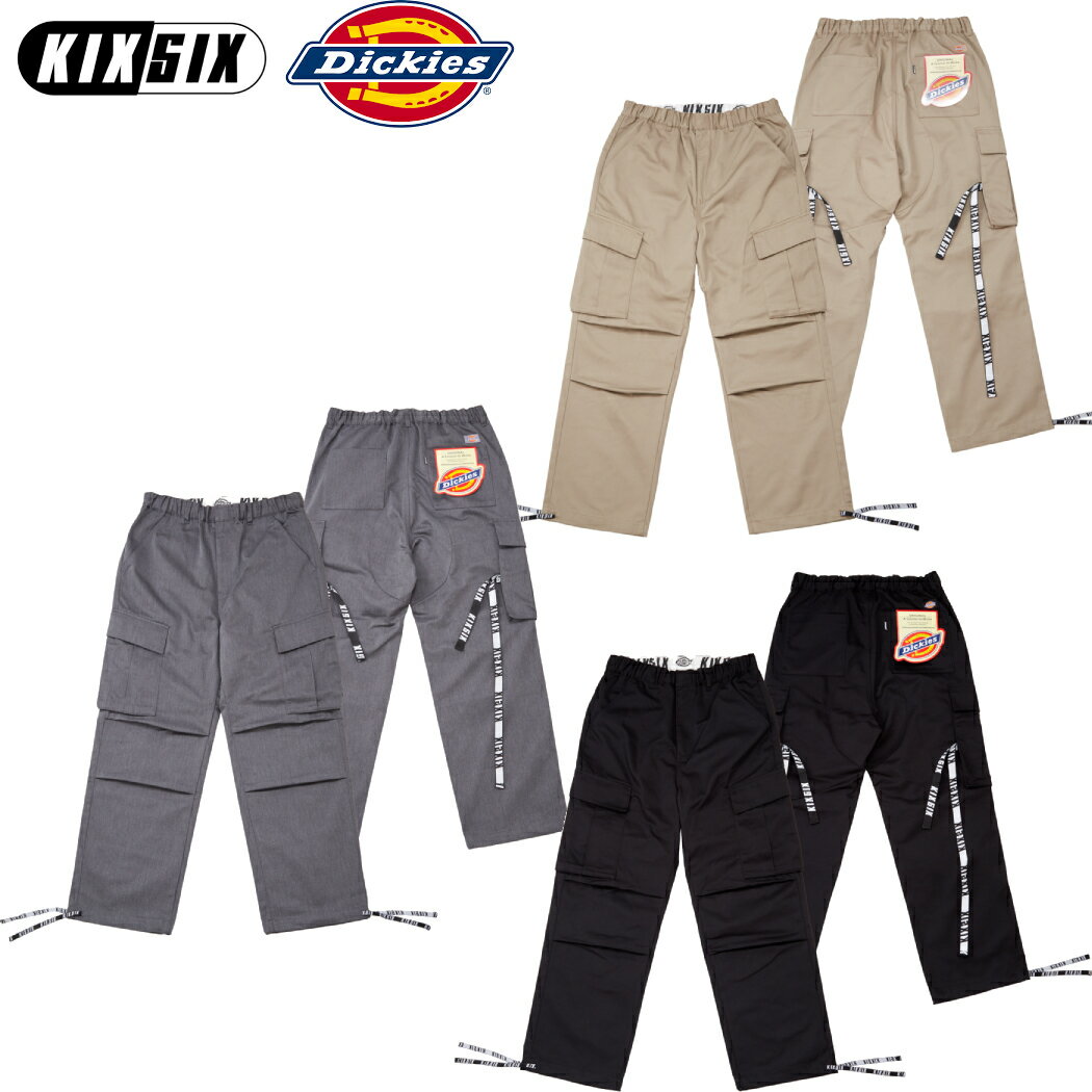 キックスシックス KIXSIX KIXSIX Dickies コラボ カーゴパンツ LOGO REPEAT TAPED CARGO PANTS ユニセックス ブラック カーキ グレー カジュアル パンツ ロングパンツ KX-01PA