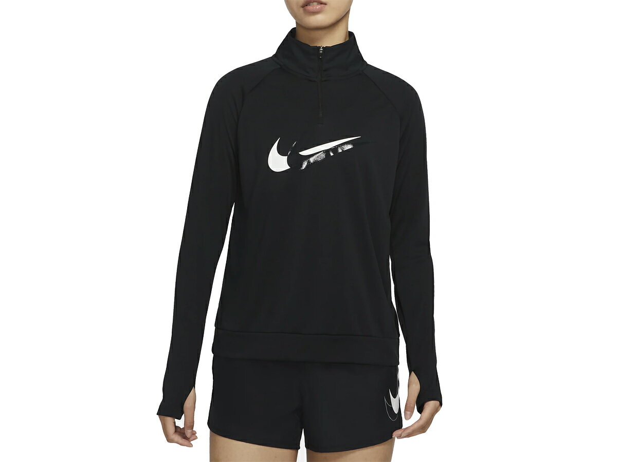 ナイキ NIKE Dri-FIT スウッシュ ラン ミッドレイヤー レディース 秋 冬 ブラック 黒 スポーツ フィットネス 1/4ジップ 長袖 DD6842-010