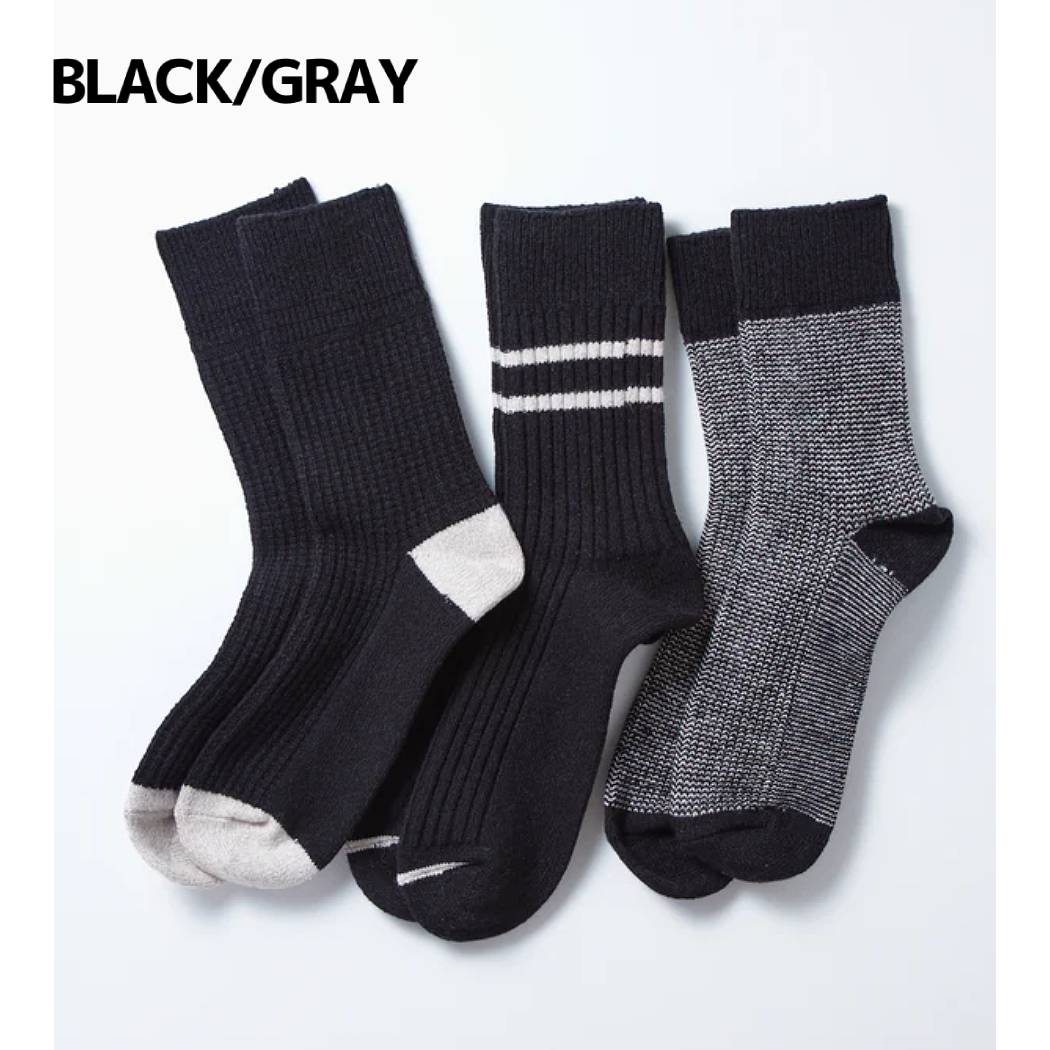 ロトト ROTOTO RECYCLE COTTON/WOOL DAILY 3 PACK SOCKS リサイクルコットン ウール デイリー ソックス 3足組 春 夏 秋 白 黒 グレー 小物 アクセサリー 靴下 3足セット クルー丈 R1492 2