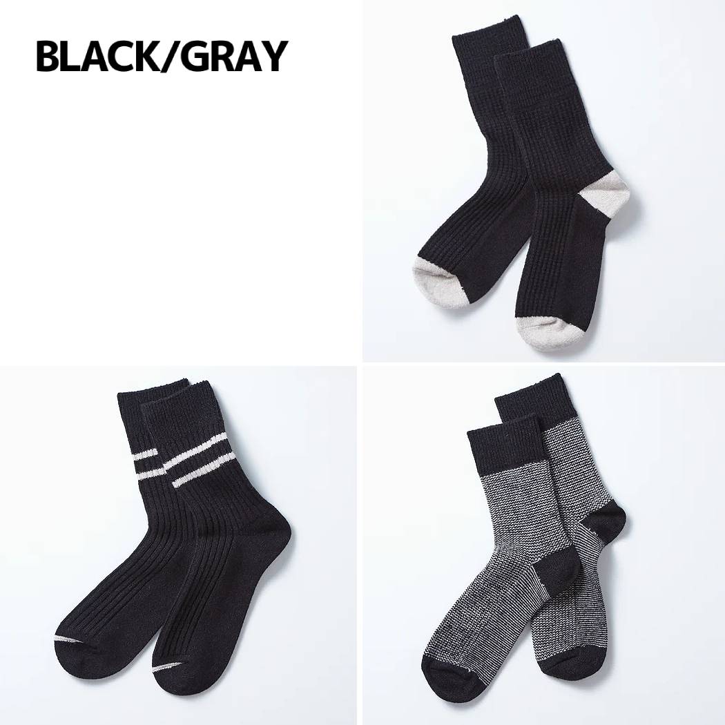 ロトト ROTOTO RECYCLE COTTON/WOOL DAILY 3 PACK SOCKS リサイクルコットン ウール デイリー ソックス 3足組 春 夏 秋 白 黒 グレー 小物 アクセサリー 靴下 3足セット クルー丈 R1492 3