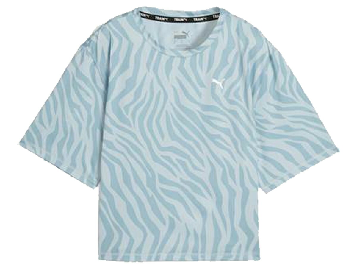 プーマ PUMA TRAIN FAVORITE AOP クロップ Tシャツ レディース 春 夏 ブルー 青 スポーツ フィットネス 半袖 Tシャツ 523659-21