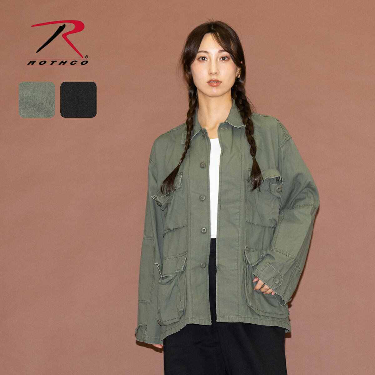 ロスコ ROTHCO BDU SHIRTS ミリタリーシャツジャケット レディース ヴィンテージ感 ドロップショルダー 長袖 メンズライク ハードウォッシュ加工 フラップポケット 軽量 耐久性 ゆったり BDSH