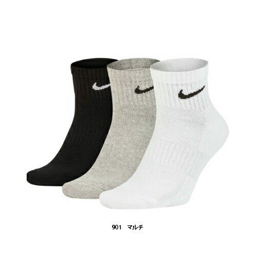 【送料無料　代引き不可　メール便発送】ナイキ　NIKE 　ナイキ　3P　コットン　クッション　クォーター　ソックスメンズ　レディース　ジュニア　通学　通学ソックス　ブラック　ホワイト　グレー　3足　3足組　SX7667