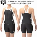 アリーナ arena レディース フィットネス水着 セパレーツ 差し込みパッド Yバック フロントファスナー 大きめカラースナップ付き ハイウエストパンツ フルダルUV AS5SWF48L BKBK