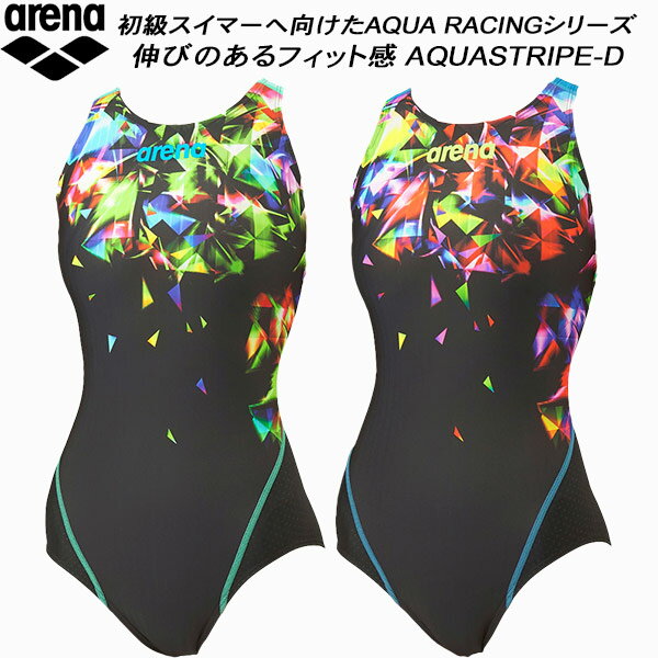 【全品ポイント3倍+最大2000円OFFクーポン】アリーナ arena レディース 競泳水着 WA承認 ワンピース AQUA STRIPE-D 着やストラップ ...