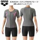 【全品ポイント3倍+対象商品10％OFF】アリーナ arena レディース フィットネス水着 大きめカラースナップ付き セパレーツ すらっとセパ フロントファスナー 差し込みフィットパッド LAR-3242W MKPK