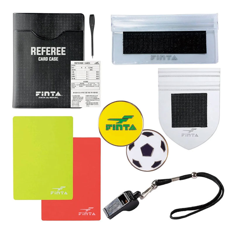 フィンタ サッカー フットサル レフェリー スターターセットC 審判用品 ホイッスル 警告 退場カード カードホルダー ワッペンガード 記録用紙 トスコイン F...