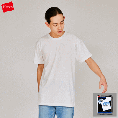 Rakuten - Hanes ヘインズ 3枚組 半袖Tシャツ 丸首 アオラベル クルーネックシャツTシャツ 青パック HM2115G【1点までメール便OK】