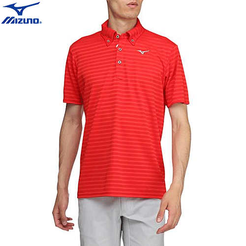 MIZUNO ミズノ ゴルフウェア ポロシャツ 地柄ボーダー半袖シャツ ボタンダウンシャツ 男性用 メンズ 52MA9003　1枚までメール便OK 返品・交換不可