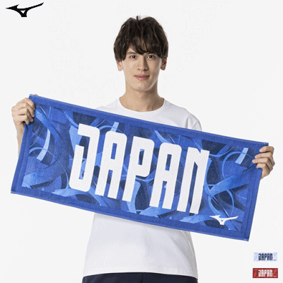 MUGEN GRAPHICを纏ったJAPANロゴ入りフェイスタオル 良質の国産タオル、今治製 パイルをカットしたシャーリング仕様で肌触りがなめらか スポーツシーンにマッチするグラフィックプリントと吸水性のあるタオル 愛媛県今治市にて、糸の厳...