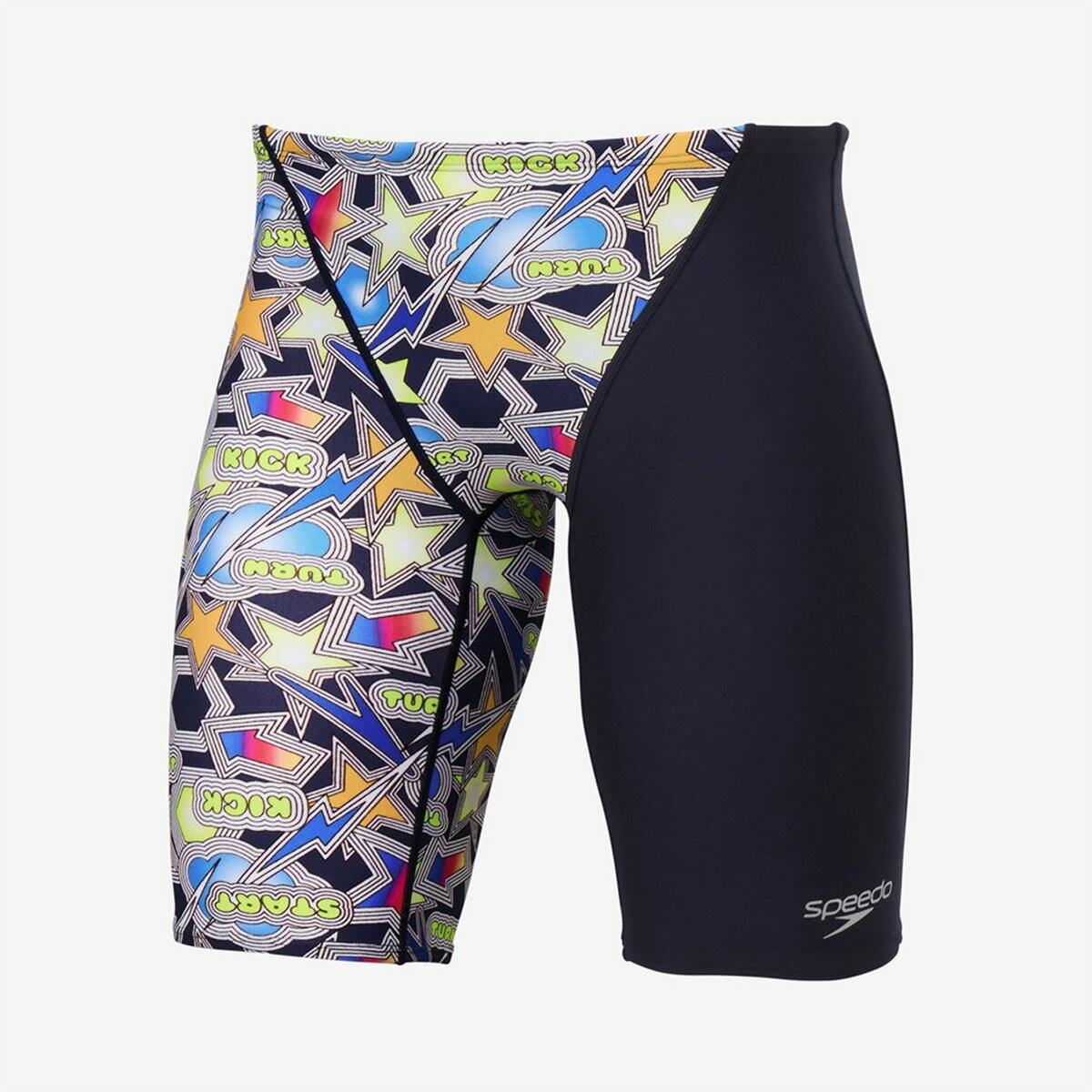 ※商品の特性上(直接肌に触れるため)お客様のご都合による返品・交換はご遠慮頂いております。未開封であってもお客様のお手元にお届けした段階で開封・着用されたものと判断させて頂いておりますので、ご了承の上お買い求め下さい。ただし不良品等につきましては早急に対処させていただきますので10日以内にご連絡頂きます様宜しくお願い致します。【素材】ENDURANCE ECO(複合繊維(ポリエステル)66%、 ポリエステル34%)【仕様(特徴)】エコ・ストレッチ・耐久性【サイズチャート】＜メンズ サイズチャート(cm)＞(JASPOサイズ適合表)〈SS〉身長:155〜165/ウエスト:67〜73/チェスト:82〜86〈S〉身長:160〜170/ウエスト:71〜77/チェスト:86〜90〈M〉身長:165〜175/ウエスト:75〜81/チェスト:90〜94〈L〉身長:170〜180/ウエスト:79〜85/チェスト:94〜98〈O〉身長:175〜185/ウエスト:83〜89/チェスト:98〜102〈XO〉身長:180〜190/ウエスト:87〜93/チェスト:102〜106【商品説明】日々プールでトレーニングに励む学生やアクティブスイマーをサポートする、練習用スイムウエアコレクション「TurnS(ターンズ)」。高い耐塩素性とデザイン性を兼ね備えたメンズジャマーです。毎日のハードなトレーニングを支える高い耐塩素性と、優れた4WAYストレッチ性。透けにくく安心感のある厚みと柔らかな風合いの環境配慮型素材「ENDURANCE ECO(エンデュランス・エコ)」を採用しています。膝上までの4分丈です。フロントV字と後脚に裏地が付いています。気分が上がるカラフルでポップなプリント柄を採用。アシンメトリーデザインが存在感たっぷり。※1点1点プリントの見え方が異なりますので、あらかじめご了承ください。原産国：中国カラー：(NB) ネイビーブルー※商品詳細画像は未展開カラーを掲載していることがあります。あらかじめご了承ください。