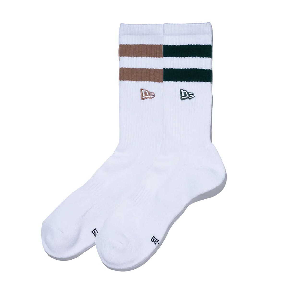 樂天商城 - 【お買い物マラソン期間中P5倍★4/24 20:00〜4/27 9:59まで】ニューエラ NEWERA サーフィン サーフ ソックス 靴下 ソックス クルー 2ペア ライン フラッグロゴ エンブロイダリー ベージュ/ダークグリーン 14518184 メンズ レディース ユニセックス 26SP 春夏