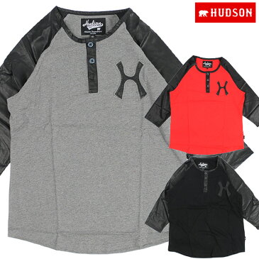 HUDSON NYC ハドソンNYC / H RAGLAN HENLY PU LEATHER SLEEVE TEE 3 COLORS H ラグラン ヘンリーPUレザースリーブTシャツ 全3色