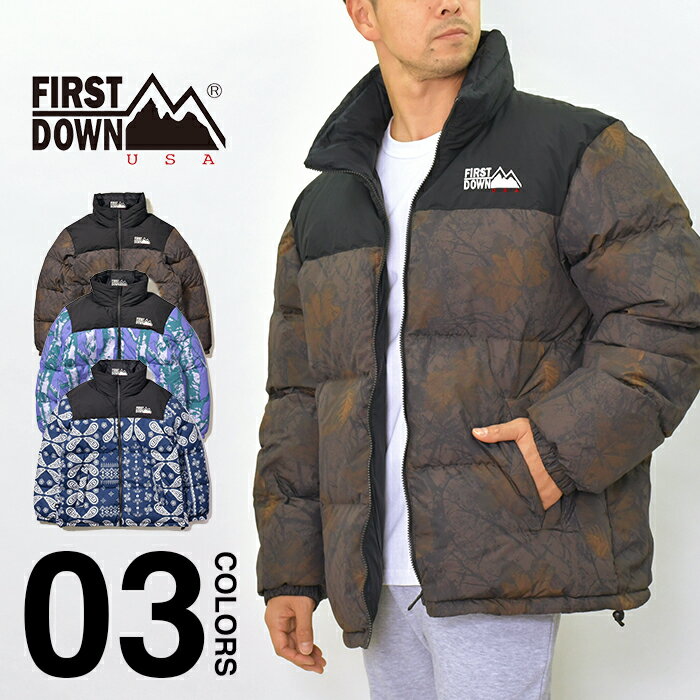 ファーストダウン ジャケット ダウンジャケット メンズ レディース FIRST DOWN バブルジャケット BUBBLE DOWN JACKET リバーシブル 大きいサイズ アウター アウトドア 防寒 撥水 軽量 ブランド ペイズリー バンダナ 迷彩 カモ F142500C