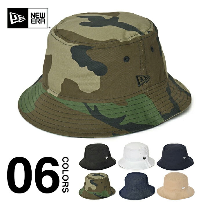 ニューエラ ハット バケットハット メンズ レディース NEW ERA BUCKET HAT 帽子 大きいサイズ ブランド アウトドア フェス 登山 コットン おしゃれ ミリタリーハット 迷彩 ユニセックス ブラック ホワイト 黒 白 デニム