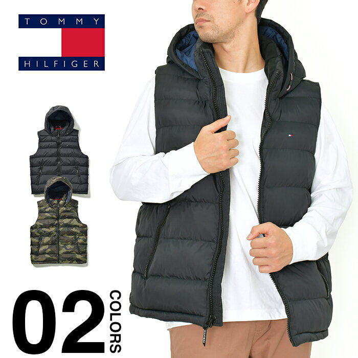 トミーヒルフィガー ベスト メンズ TOMMY HILFIGER HOODED PUFFER VEST 中綿 大きいサイズ USモデル アウター カジュアル ブランド フード付き 防寒 軽量 アウトドア キャンプ ブラック レディース 150AN614