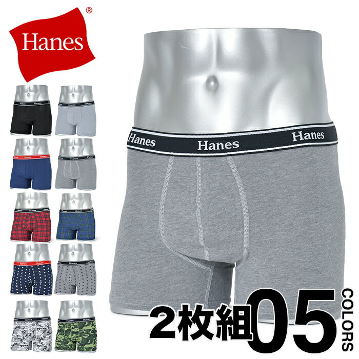 ヘインズ ボクサーパンツ メンズ 下着 2枚セット 2枚組 2P HANES BOXER BRIEF ボクサーブリーフ アンダーウェア ブランド 無地 おしゃれ 綿 コットン ゆったり 大きいサイズ 前閉じ トランクス ブラック グレー チェック カモ 迷彩 M L LL HM6EG702