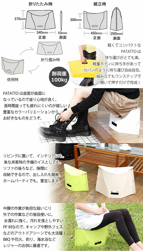 ソルシオン パタット300 開いて押すだけの 折りたたみイス 耐荷重100kg PATATTO300通販格安セール情報 楽天 通販