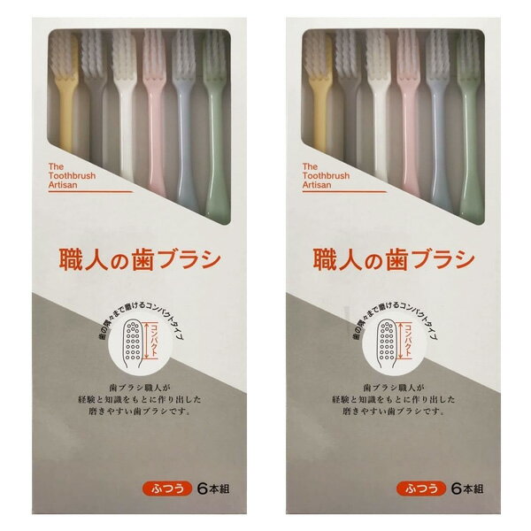 職人の歯ブラシ 固さ ふつう 6本入 2個セット 先細毛 コンパクトヘッド 磨きやすい 歯ぶらし 日本製