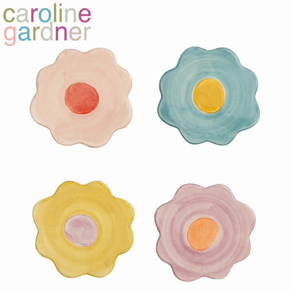 楽天Spot Writecaroline gardner キャロラインガードナー Stoneware Floral Coasters ストーンウェア フローラル コースター食器 インテリア 手描き キッチン 花 ピンク ブルー イエローギフト プレゼント 誕生日 お祝い