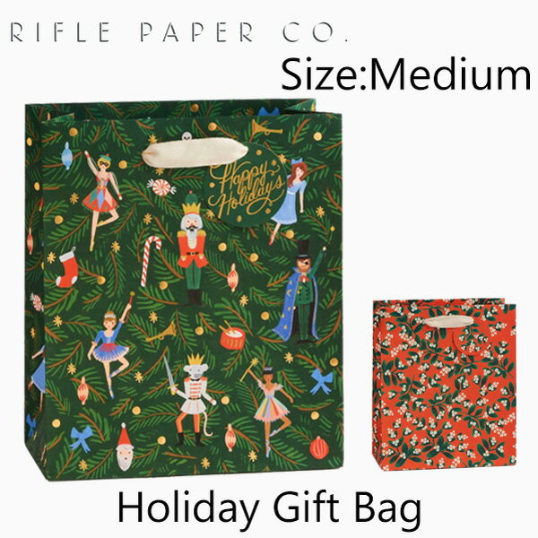 RIFLE PAPER CO. ライフルペーパー Holiday Gift Bag Medium ホリデー ギフトバッグ Mクリスマス リボン付き プレゼントバッグ ラッピング袋 ラッピング用品 包装袋 お渡し用袋 ブランド デザイナーズ USA アメリカ 海外 GBXギフト プレゼント 誕生日 お祝い