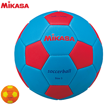 ＜商品説明＞ ■メーカー Mikasa/ミカサ ■サイズ 3号球 円周58〜60cm 重量約250g ■カラー SBLR：サックスブルー×レッド OY：オレンジ×イエロー ■生産国 中国 ■素材 スポンジ（TPE） 縫い 推奨内圧0.20〜0.30kgf/cm2 ■備考 ●スポンジ（TPE）ならではのやさしい手ざわりと軽量感 ●ネーム加工可 お取り寄せ商品。発送まで1〜5日頂きます。 ★チーム名、学校名のネーム入れ加工はこちら