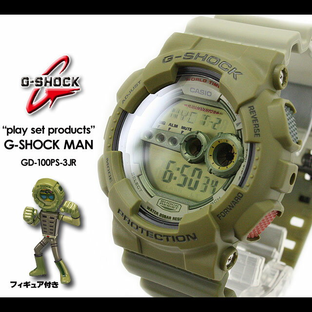 ★送料無料★CASIO/G-SHOCK/g-shock&nbsp;gショックGショック　G?ショック&nbsp;【カシオ&nbsp;ジーショック】【play&nbsp;set&nbsp;products】&nbsp;タイアップモデル&nbsp;腕時計/GD-100PS-3JR/od&nbsp;green&nbsp;フィギュア付【smtb-TK】