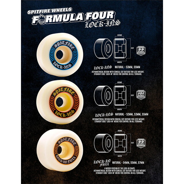 【SPITFIRE】 スピットファイア【FORMULA FOUR LOCK-INS 】F4 ロックインス 52mm 99DURO ウィール スケートボード 2
