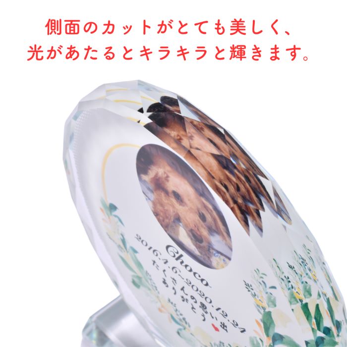 ペティランドのペット位牌 ペット 位牌 クリスタル クリスタル位牌 メモリアルグッズ ペット供養 ペットロス 犬 猫 うさぎ 小鳥 ハムスター 小動物 49日 四十九日 ガラス 写真 かわいい｜アングル3
