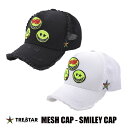 TRE☆STAR トレスター メッシュ キャップ ワッペン スマイリー 刺繍 帽子 シンプル SMILEY CAP 蛍光イエロー ネオンイエロー TRESTAR ニコちゃん スマイル ゴルフ ラウンド おしゃれ 旅行 トラベル プレゼント