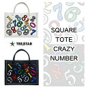 TRE☆STAR SQUARE TOTE CRAZY NUMBER WHITE BLACK トレスター スクエア トート クレイジーナンバー ホワイト ブラック ナンバリング ワッペン スタッズ スパンコール 派手 ハデ バッグ 大容量 ブックトート ゴルフ おしゃれ 旅行 トラベル 通勤 ビジネス かばん プレゼント