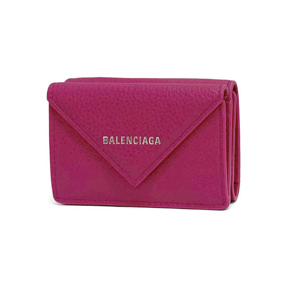 【GW・母の日ギフト直前お買得セール☆全品7％OFFクーポン☆30日迄☆全品新品】BALENCIAGA バレンシアガ 391446 DLQ0N 5550 PAPIER（ペーパー）ミニ ウォレット/三つ折り財布 ピンク（紅紫色）