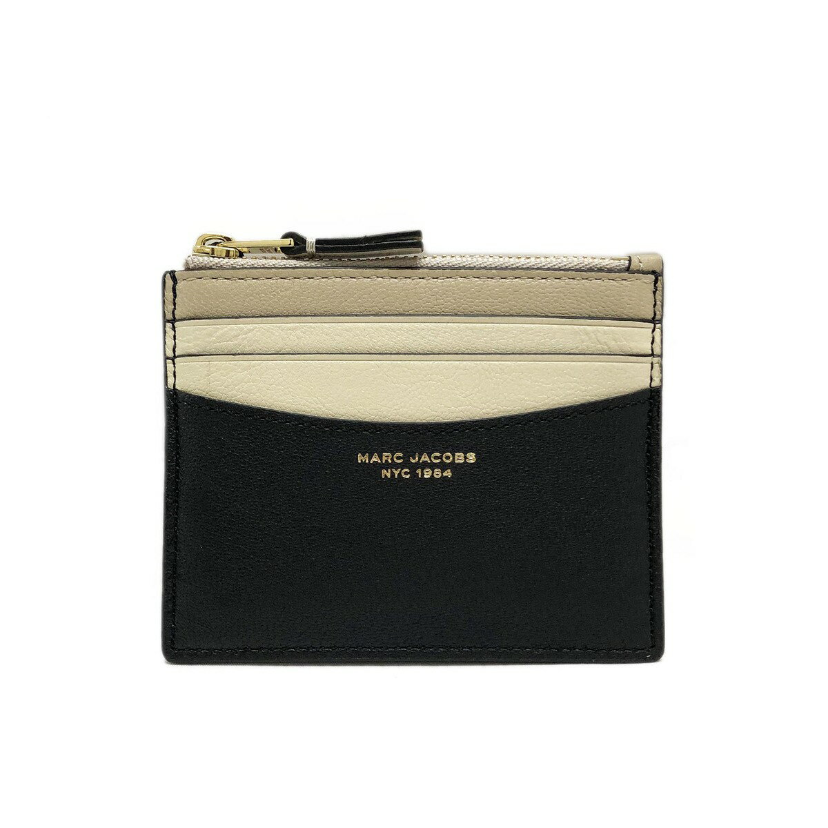 【GW・母の日ギフトスペシャルセール☆全品10％OFFクーポン☆12日迄☆全品新品】MARC JACOBS マークジェイコブス S166L03FA22 002カラーブロック ザ ジップ カード ケース「SLIM 84」BLACK MULTIブラック×ベージュ系