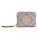 【スーパーSALE☆全品10％OFFクーポン＆300円クーポン併用可☆11日迄☆新品】TORY BURCH トリーバーチ 90341 520 THISTLE/SEASIDE SAND コインケース カードケース ラウンドジップ レディース