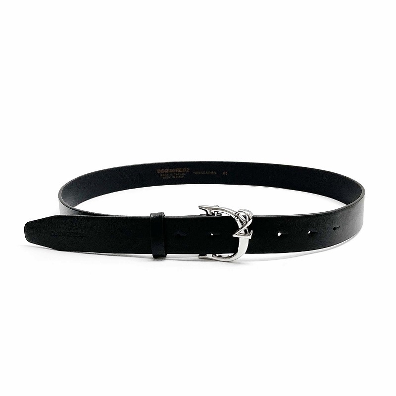  DSQUARED2 （ディースクエアード）メンズ D2バックル レザー製 ベルト D2 STATEMENT PLAQUE BELT BEM0509 1500001 M802 ブラック DSQUARED2