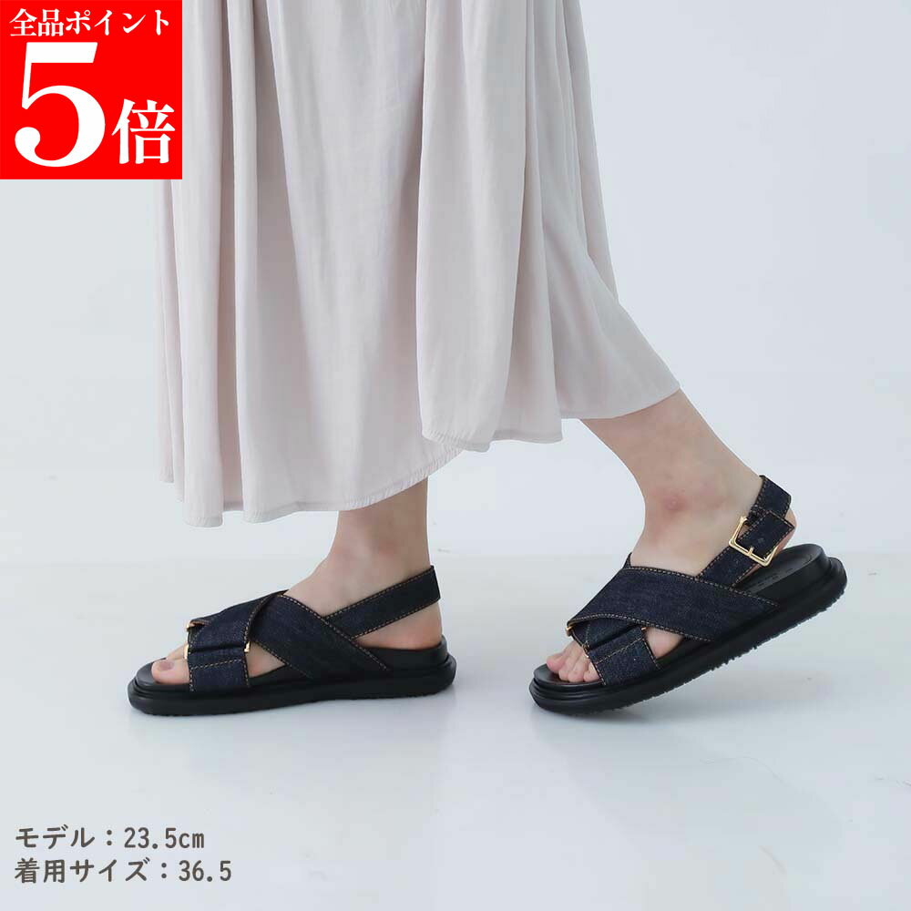 Rakuten - 【正規品・新品・GW直前スーパーSALE全品P5倍＆全品5％値引きクーポン30日迄】マルニ FBMS005201 P4155 00B64 ブルーデニム クリスクロス サンダル フスベット ブルーデニム×ブラック MARNI