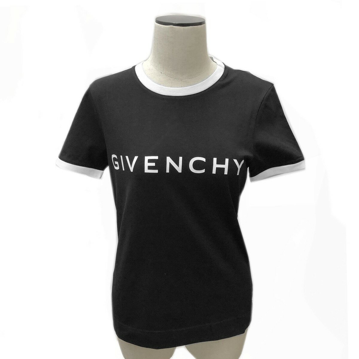 【決算大処分市☆全品10％OFFクーポン☆31日迄☆全品新品】 GIVENCHY ジバンシィ BW70BF 3YAC 004 レディスブランドロゴ スリムフィットTシャツ ブラック×ホワイト