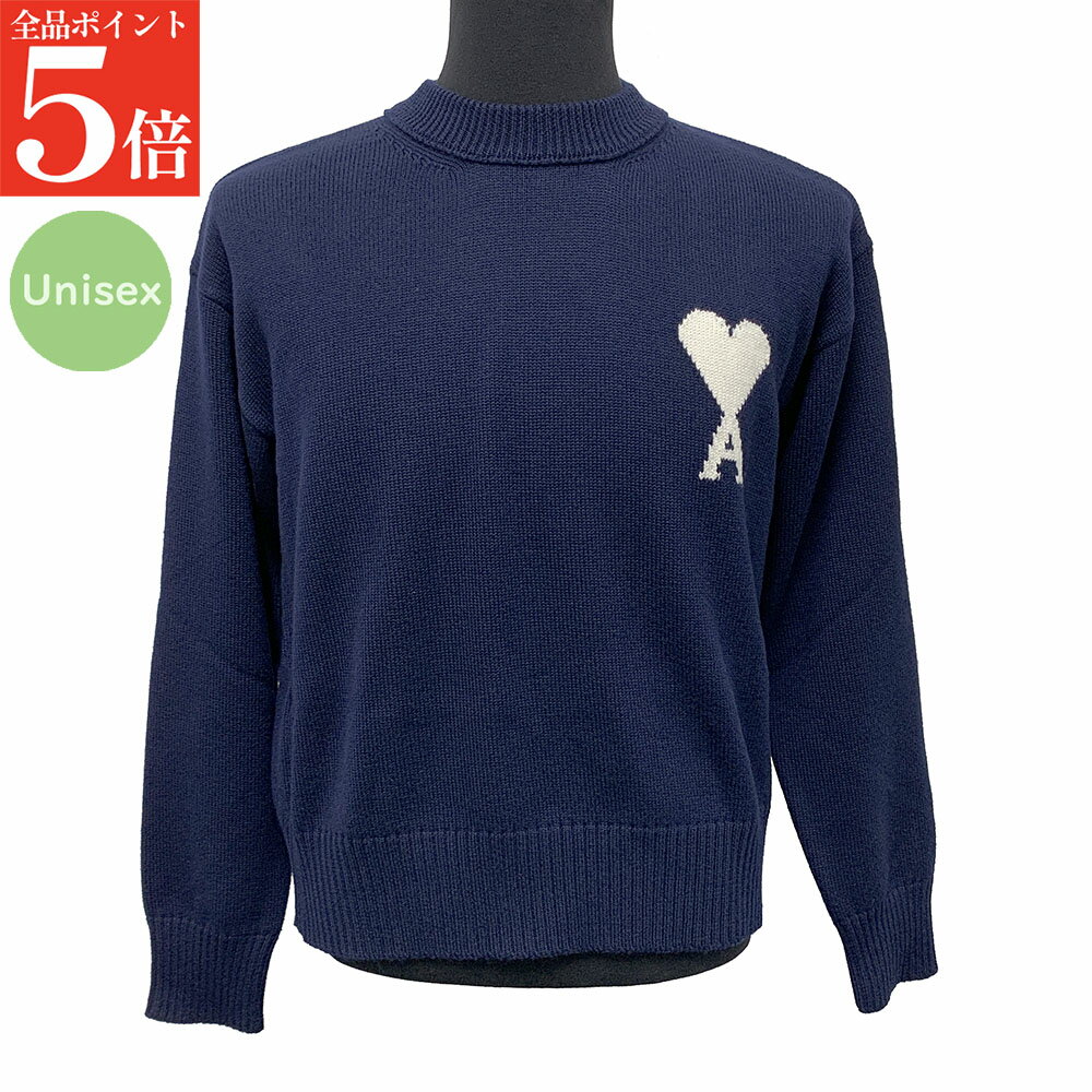 Rakuten - 【正規品・新品・GW直前スーパーSALE全品P5倍＆全品5％値引きクーポン30日迄】 AMI PARIS アミ パリス UKS859.KN0156 Ami De Coeur ブルーウール＆コットン クルーネックセーター ニットレディース メンズ ユニセックス 女性用 男性用 婦人用 紳士用 男女兼用