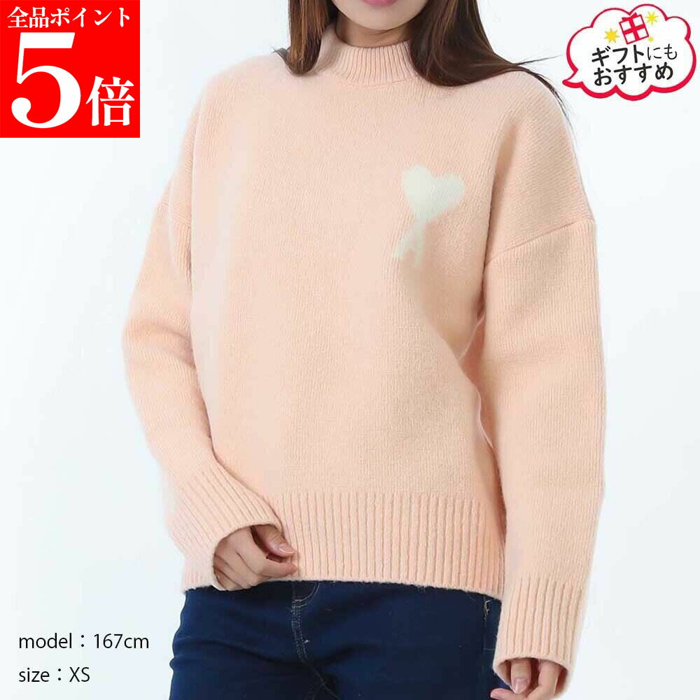 Rakuten - 【正規品・新品・GW直前スーパーSALE全品P5倍＆全品5％値引きクーポン30日迄】AMI PARIS アミパリス UKS836 KN0135 6807 ピンク アルパカ Ami De Coeur レディース クルーネック セーター お洒落