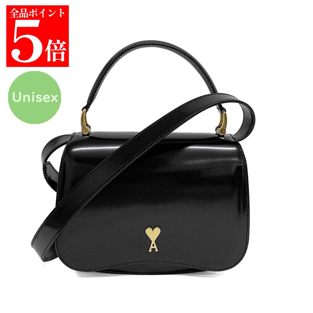Rakuten - 【正規品・新品・GW直前スーパーSALE全品P5倍＆全品5％値引きクーポン30日迄】AMI PARIS アミパリス ULL718.AL0139 001 ブラック グレーズドレザー Paris Paris トップハンドルバッグ/ショルダーバッグ