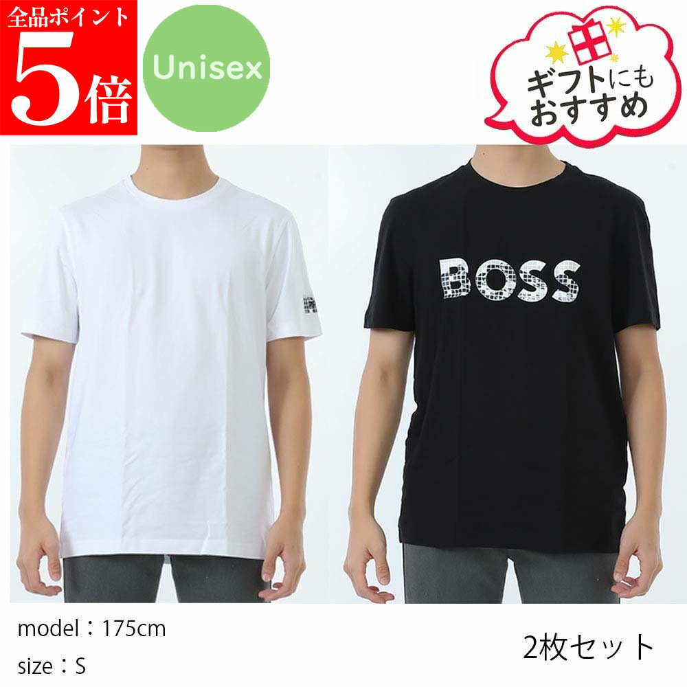 Rakuten - 【正規品・新品・GW直前スーパーSALE全品P5倍＆全品5％値引きクーポン30日迄】HUGO BOSS ヒューゴボス 50547908 960 ロゴTシャツ 2枚セット クルーネック ブラック ホワイト